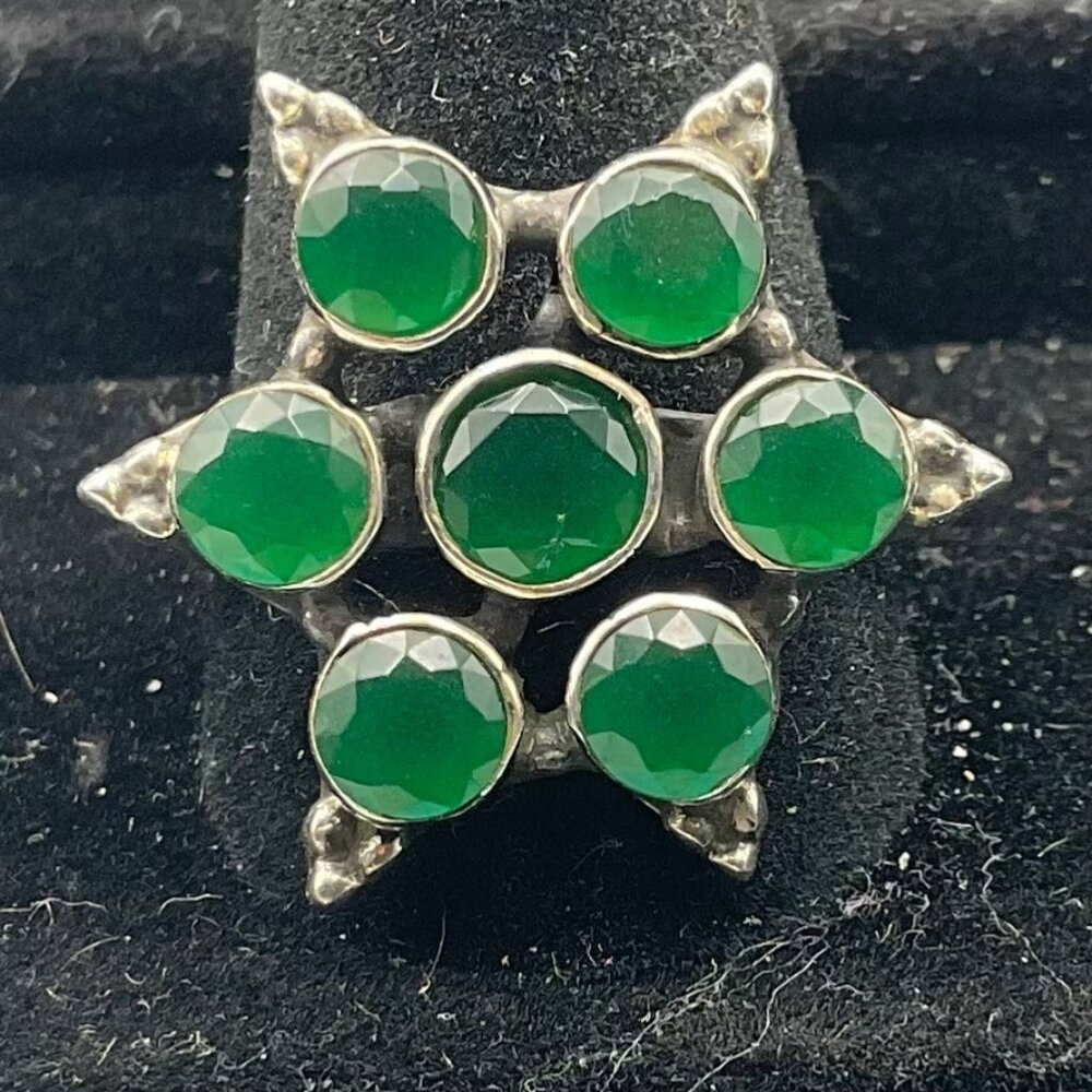 Ring Star Size 10 Faceted Green Onyx Stones